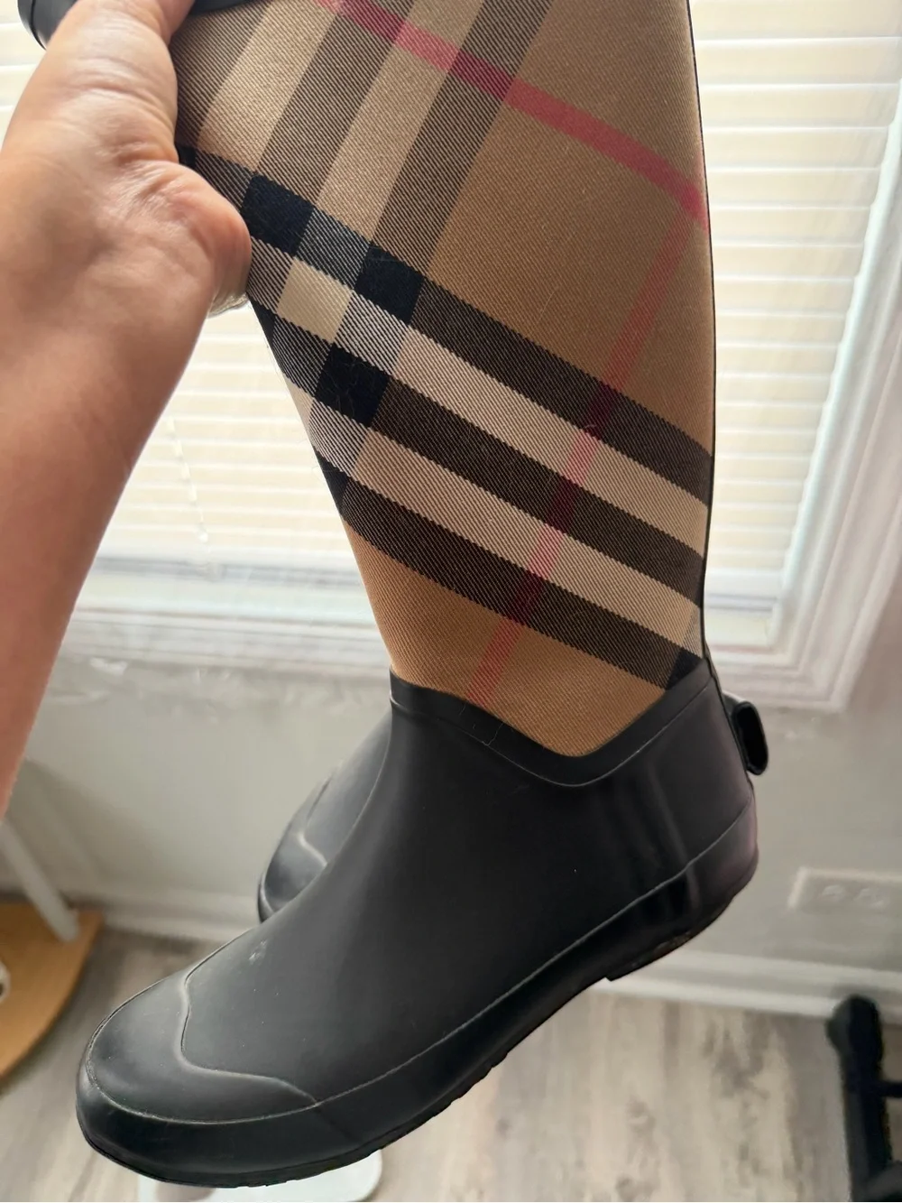 Burberry women’s Black & Beige Check Rain Boots